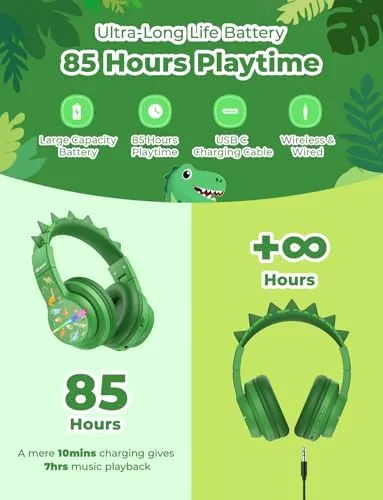 The iClever BTH12 Kids Bluetooth Headphones 85H Playtime with LED Lights in real use