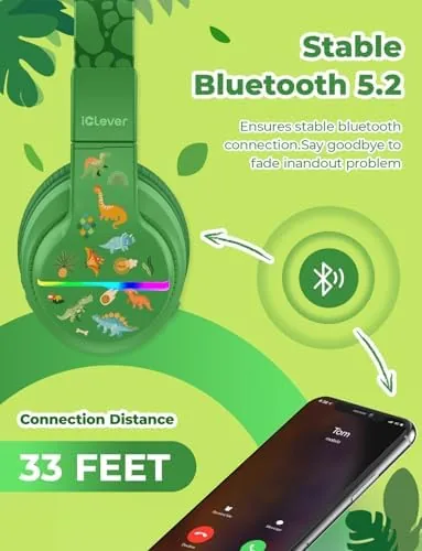 Another view of the iClever BTH12 Kids Bluetooth Headphones 85H Playtime with LED Lights
