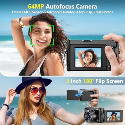 Detail shot of the 4K Digital Camera for Photography Autofocus, Upgraded 64MP WiFi Vlog features
