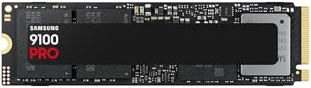 The Samsung SSD 9100 PRO 2TB drive with its black label and PCIe 5.0 M.2 connector