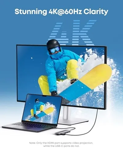 The hub connected to a monitor over HDMI showing a 4K desktop