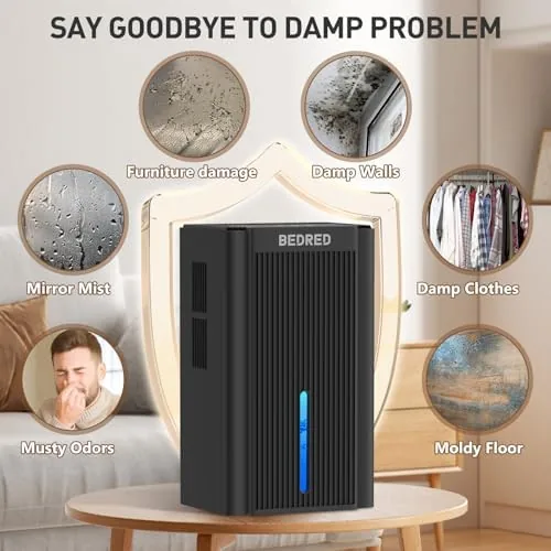 The dehumidifier with the water tank removed and the hygrometer on a shelf
