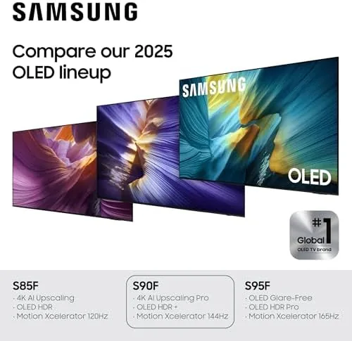 The S90F next to a QLED TV showing the difference in black levels