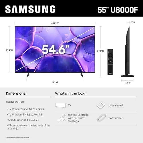 Slim MetalStream frame and narrow bezel on the U8000F