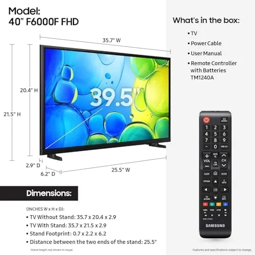 Close up of the slim bezel and the stand feet of the F6000 television