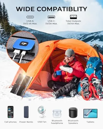 Detail shot of the [Upgraded] BigBlue Ultra-Light Portable 25W Solar Panel Charger with USB-A features