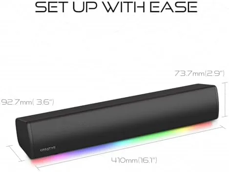 Another view of the Creative Sound Blaster GS3 Compact RGB Gaming Soundbar, Superwide, White