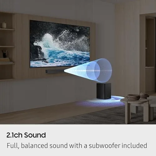 The soundbar connected to a TV showing the audio mode settings