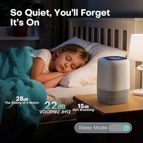 The air purifier running in a kitchen and living room space