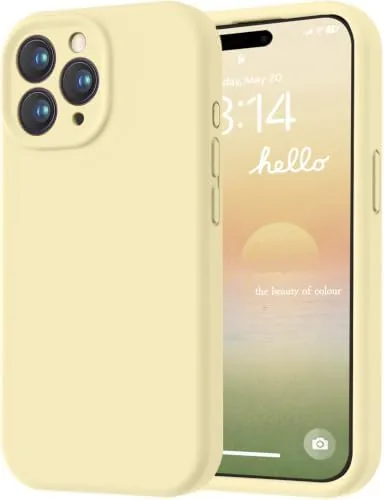 The creamy yellow LOVE 3000 case fitted on an iPhone 15 Pro Max