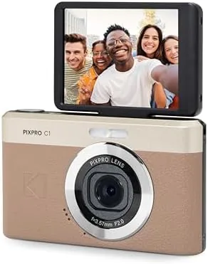 The brown KODAK PIXPRO C1 camera held in one hand