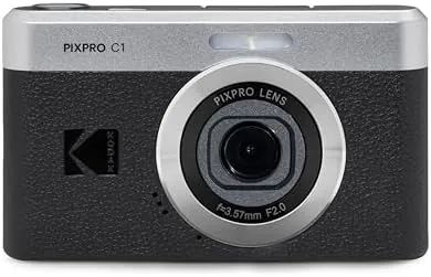 The camera front showing the extended lens and textured grip