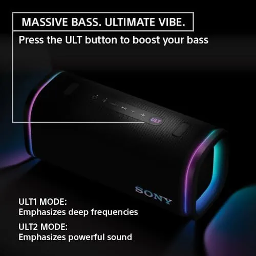 Detail shot of the Sony ULT Field 5 Wireless Bluetooth Portable Waterproof Speaker, Black features