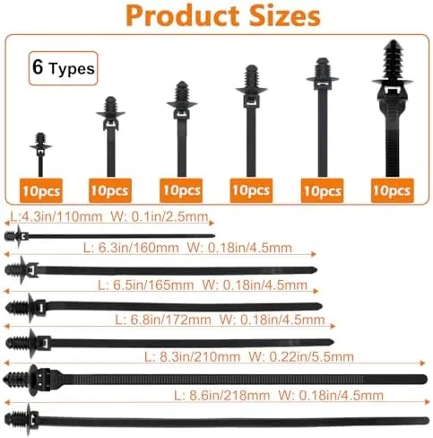 Close look at the 60Pcs Nylon Universal Cable Tie with Buckle Push Mount Zip build quality