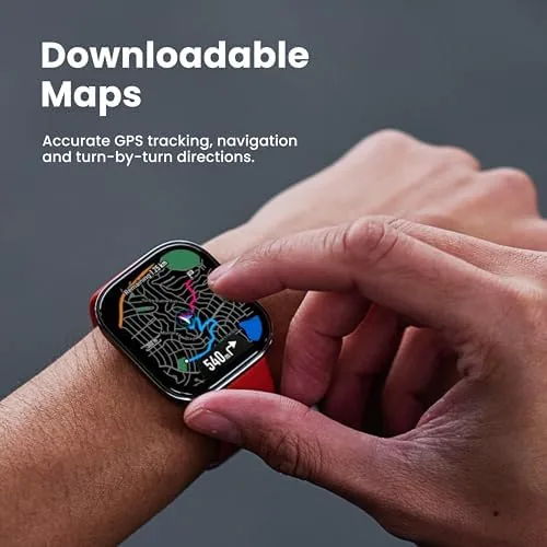 The Amazfit Bip 6 displaying a GPS route map on its screen