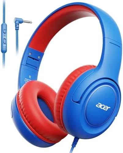 Overview of the Acer Kids Headphones for School, 85-94dB Limiter, 3.5mm Jack, w/Mic