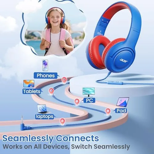Another view of the Acer Kids Headphones for School, 85-94dB Limiter, 3.5mm Jack, w/Mic