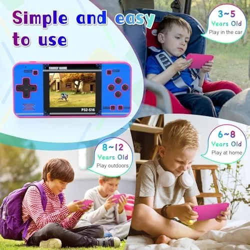 The kids handheld console beside a tablet and a modern game console