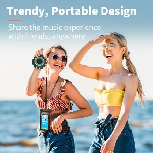 The HEYSONG Bluetooth Shower Speaker + Waterproof Phone Pouch , Rugged compared in context
