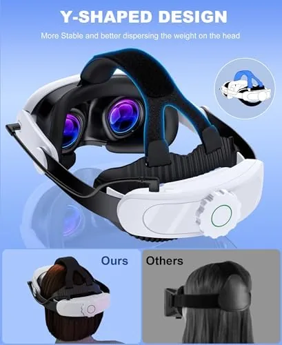 Quest headset with the battery strap resting on a shelf