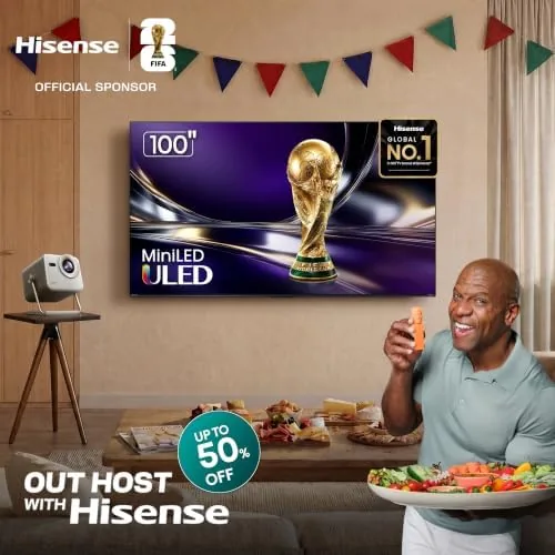 A close up of the slim bezel edge and the stand feet of the Hisense