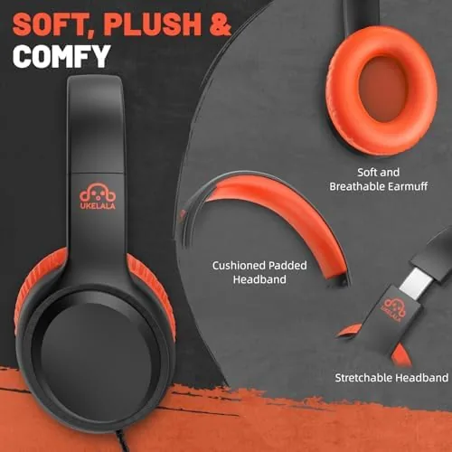 Close look at the UKELALA U2 Wired Headphones for Kids for School Boys Girls build quality