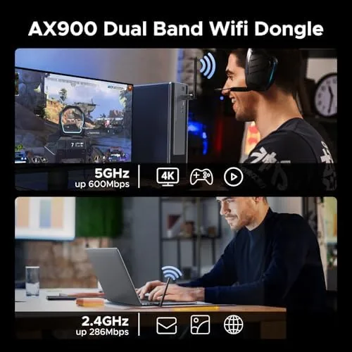 Detail shot of the UGREEN 2-in-1 USB Bluetooth WiFi Adapter, AX900 + BT 5.4 features