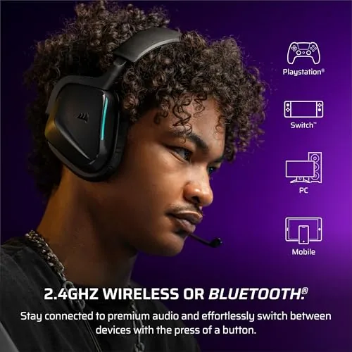 A gamer wearing the Corsair Void v2 headset during a multiplayer session