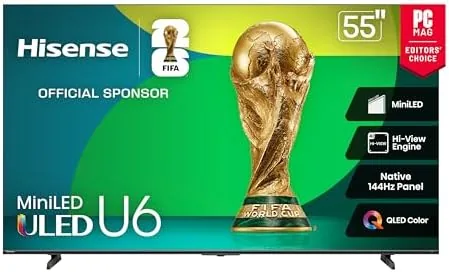 The Hisense 55 inch U6 Series Mini-LED TV in a living room