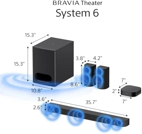 The rear surround speaker of the Sony BRAVIA Theater System placed behind a sofa