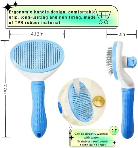 Close-up of the wire bristles and release button on the cat brush