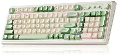 The AULA S99 wireless gaming keyboard in green on a desk