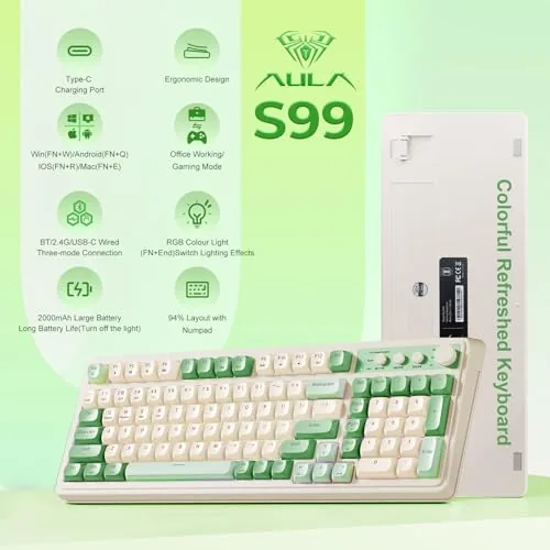 Close up of the full 99 key layout including the number pad on the AULA S99