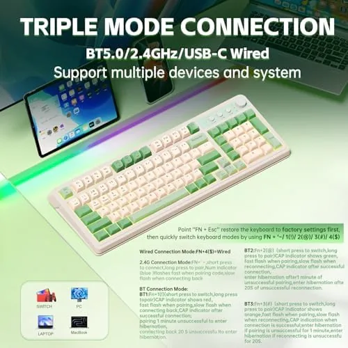 The tri-mode switch area showing Bluetooth, 2.4GHz, and USB-C options