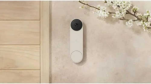 Close up of the Linen finish, camera window, and doorbell button