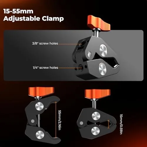 Another view of the K&F CONCEPT 9.8" Magic Arm Clamp Kit with 1/4" &