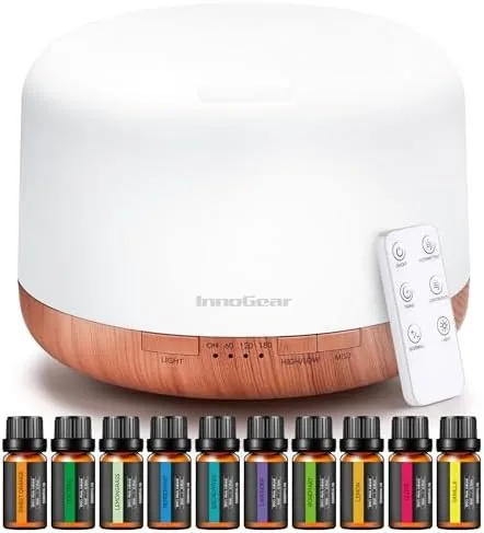 InnoGear 500ml Aromatherapy Diffuser for Home 10 Essential Oil Set, Yellow | Gift Set Review: Tested and Rated