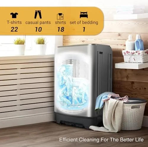 Comparison view of a portable washer and a full-size washer