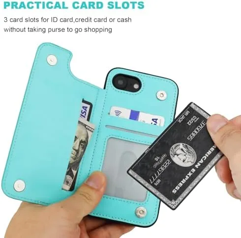 The ONETOP for iPhone 17e/16e Wallet Case with Credit Card Holder,LightBlue in real use