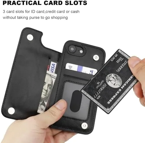 The ONETOP for iPhone 17e/16e Wallet Case with Credit Card Holder,Black in real use