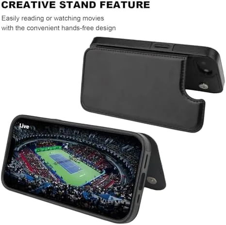 Another view of the ONETOP for iPhone 17e/16e Wallet Case with Credit Card Holder,Black