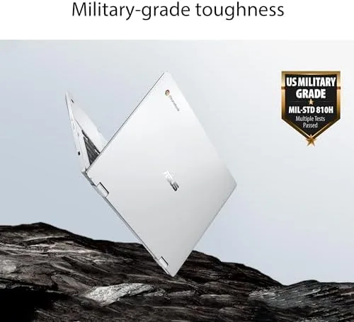 Detail shot of the ASUS Chromebook Flip CX1 Convertible Laptop, 14" FHD NanoEdge 360-degree features