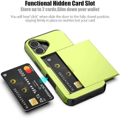 Close look at the Nvollnoe for iPhone 16 Case with Card Holder Fluorescent Green build quality