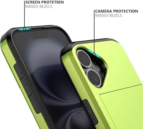 The Nvollnoe for iPhone 16 Case with Card Holder Fluorescent Green in real use