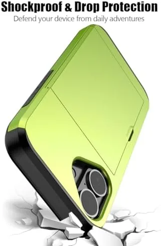 Another view of the Nvollnoe for iPhone 16 Case with Card Holder Fluorescent Green