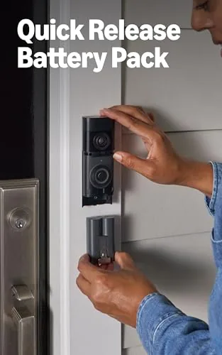 Homeowner removing the quick release battery pack from the doorbell