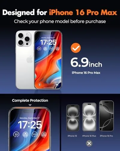Another view of the UNBREAKcable 2-Pack Screen Protector for iPhone 16 Pro Max Tempered
