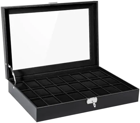 Uten Watch Box 24 Slot, PU Leather Watch Display Case with Lock, All Black Review: Tested and Rated