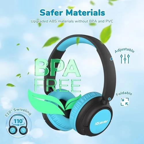 Another view of the iClever BTH22 Kids Bluetooth Headphones for Toddler Travel, 60H Play