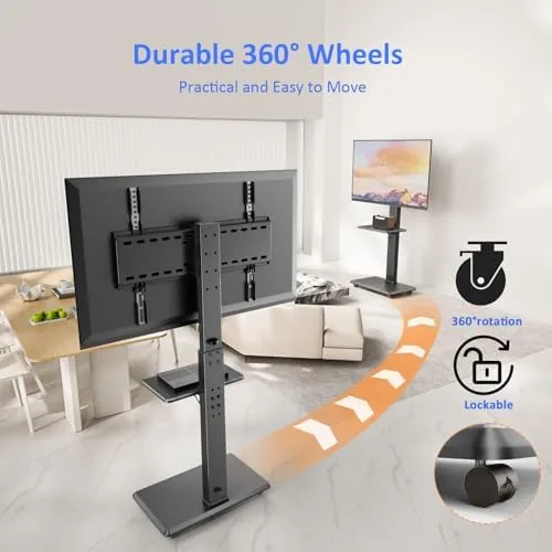 Locking caster wheel on the rolling TV stand in the locked position